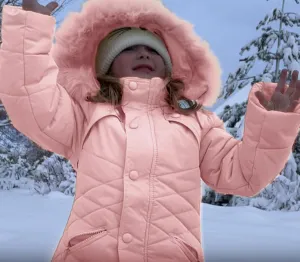 Miss Bei Girls' Puffer Down Coat Winter Fur Jacket Parka Down Coat Kids with Fur Hood