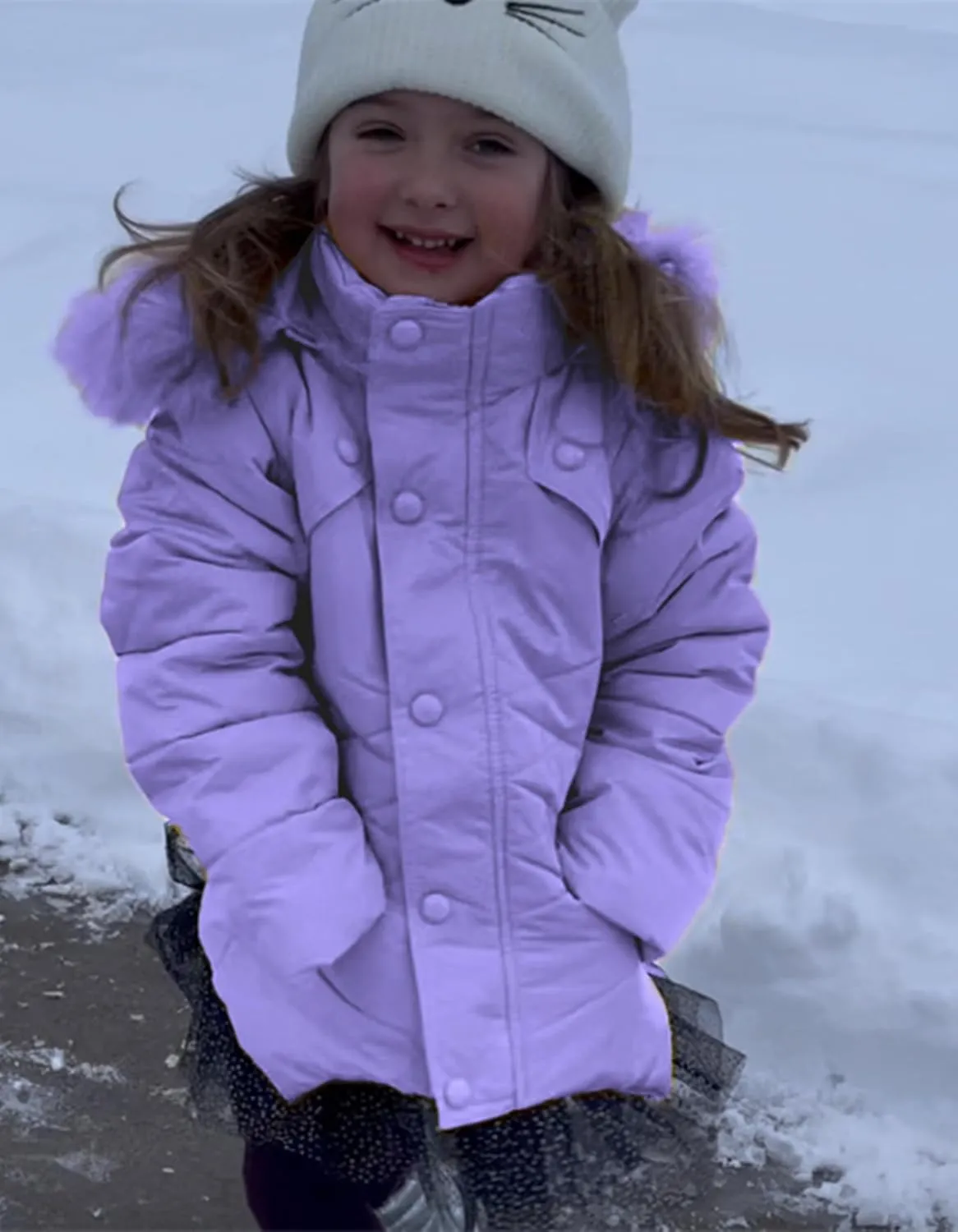 Miss Bei Girls' Puffer Down Coat Winter Fur Jacket Parka Down Coat Kids with Fur Hood