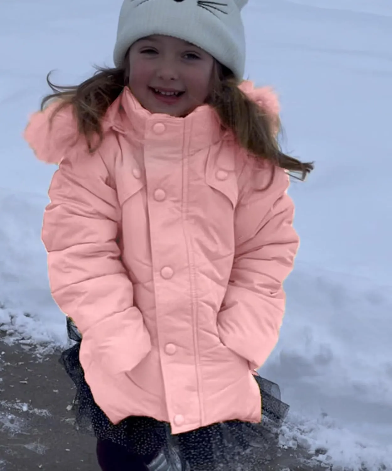 Miss Bei Girls' Puffer Down Coat Winter Fur Jacket Parka Down Coat Kids with Fur Hood
