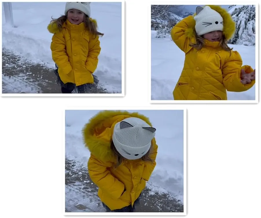 Miss Bei Girls' Puffer Down Coat Winter Fur Jacket Parka Down Coat Kids with Fur Hood