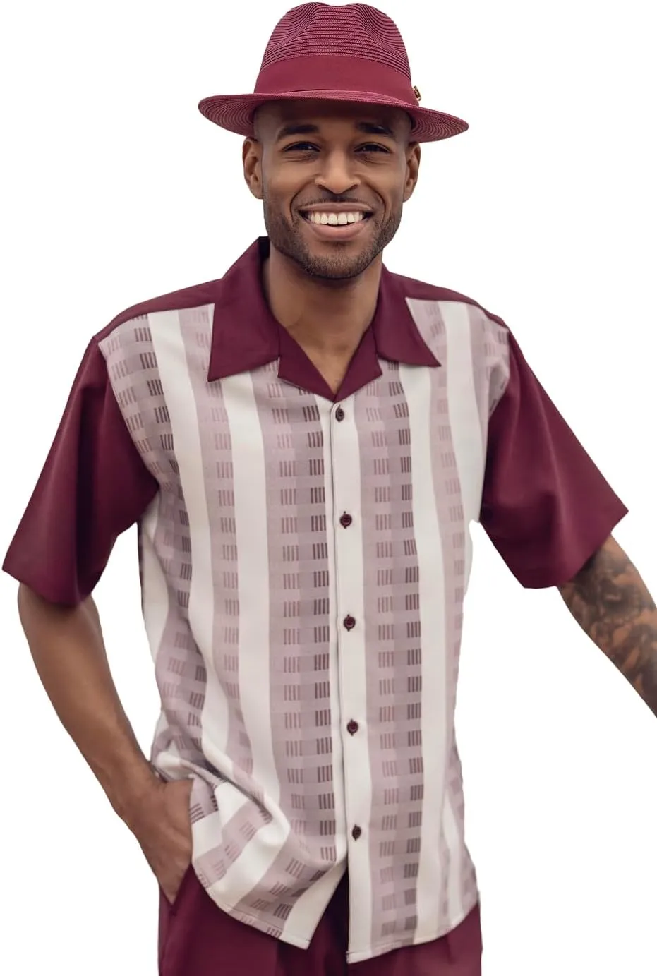 MONTIQUE Men's Walking Suit  Short Sleeve Button-Up Shirt & Relaxed-Fit Cuffed Pants - 2409