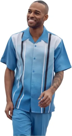MONTIQUE Men's Walking Suit  Short Sleeve Button-Up Shirt & Relaxed-Fit Cuffed Pants - 2413