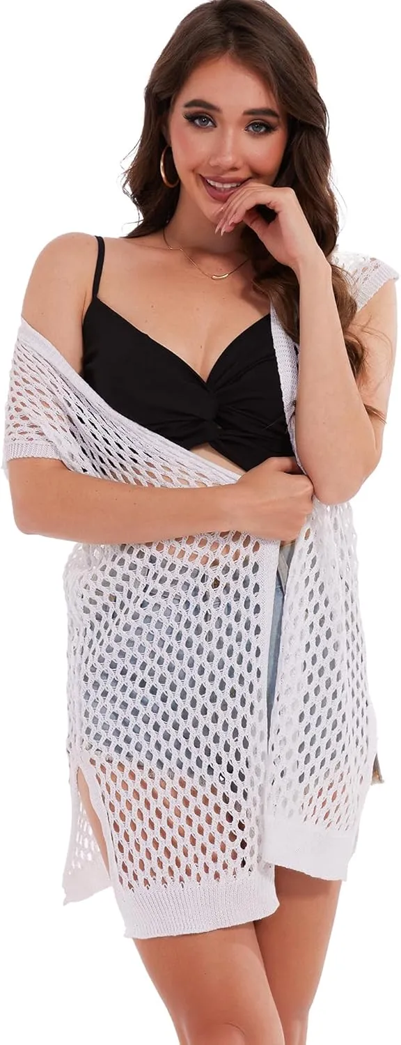Moss Rose Womens Sleeveless Cardigans Vests Long Open Front Hollow Crochet Cardigan Sweater Duster Vest
