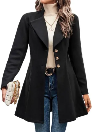 Mywinway Wool Coats for Women Fall Winter Trench Coat Peacoat Long Tweed Blazer Jackets Outwear,Beige,L