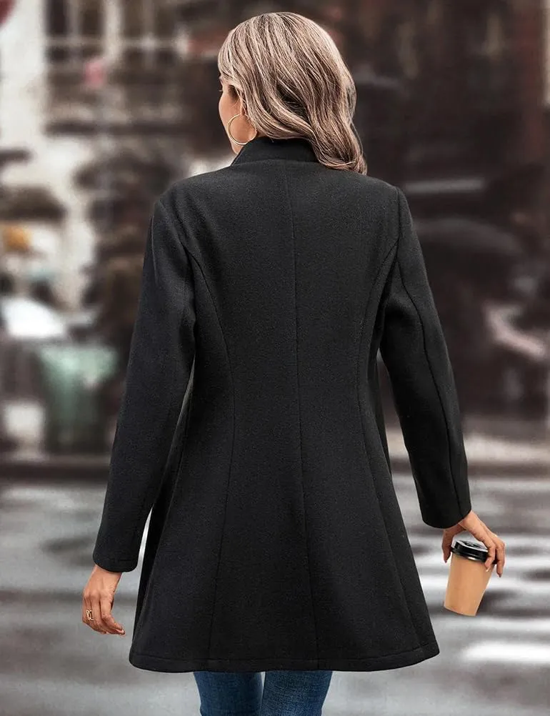 Mywinway Wool Coats for Women Fall Winter Trench Coat Peacoat Long Tweed Blazer Jackets Outwear,Beige,L