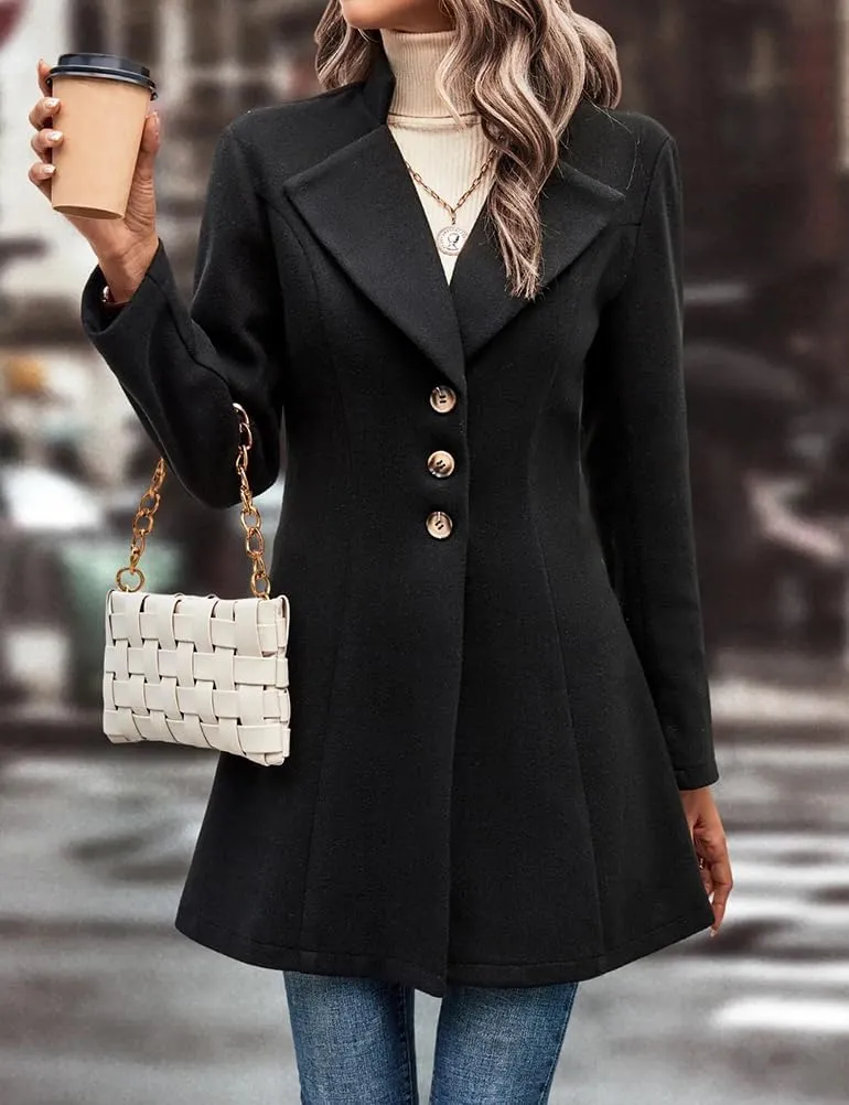 Mywinway Wool Coats for Women Fall Winter Trench Coat Peacoat Long Tweed Blazer Jackets Outwear,Beige,L