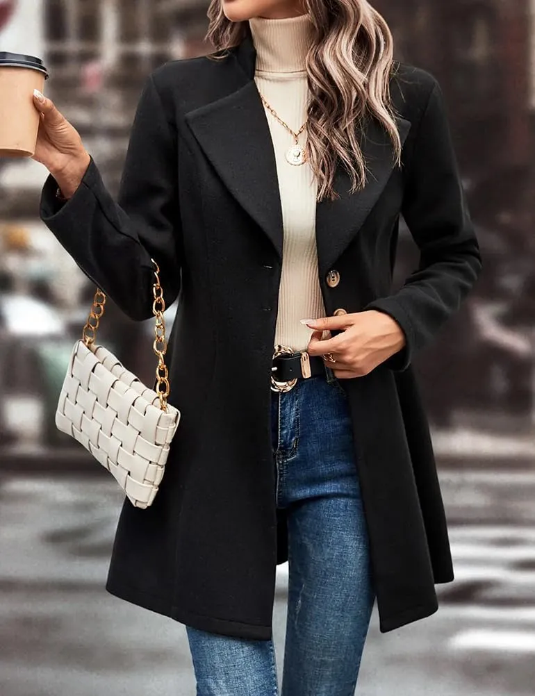 Mywinway Wool Coats for Women Fall Winter Trench Coat Peacoat Long Tweed Blazer Jackets Outwear,Beige,L