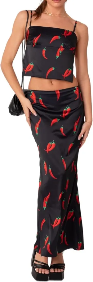 NUFIWI Y2K Camisole and Maxi Skirts Set Lace Patchwork Ruffle Spaghetti Strap Top Long Skirts Night Party Midi Skirt Suit
