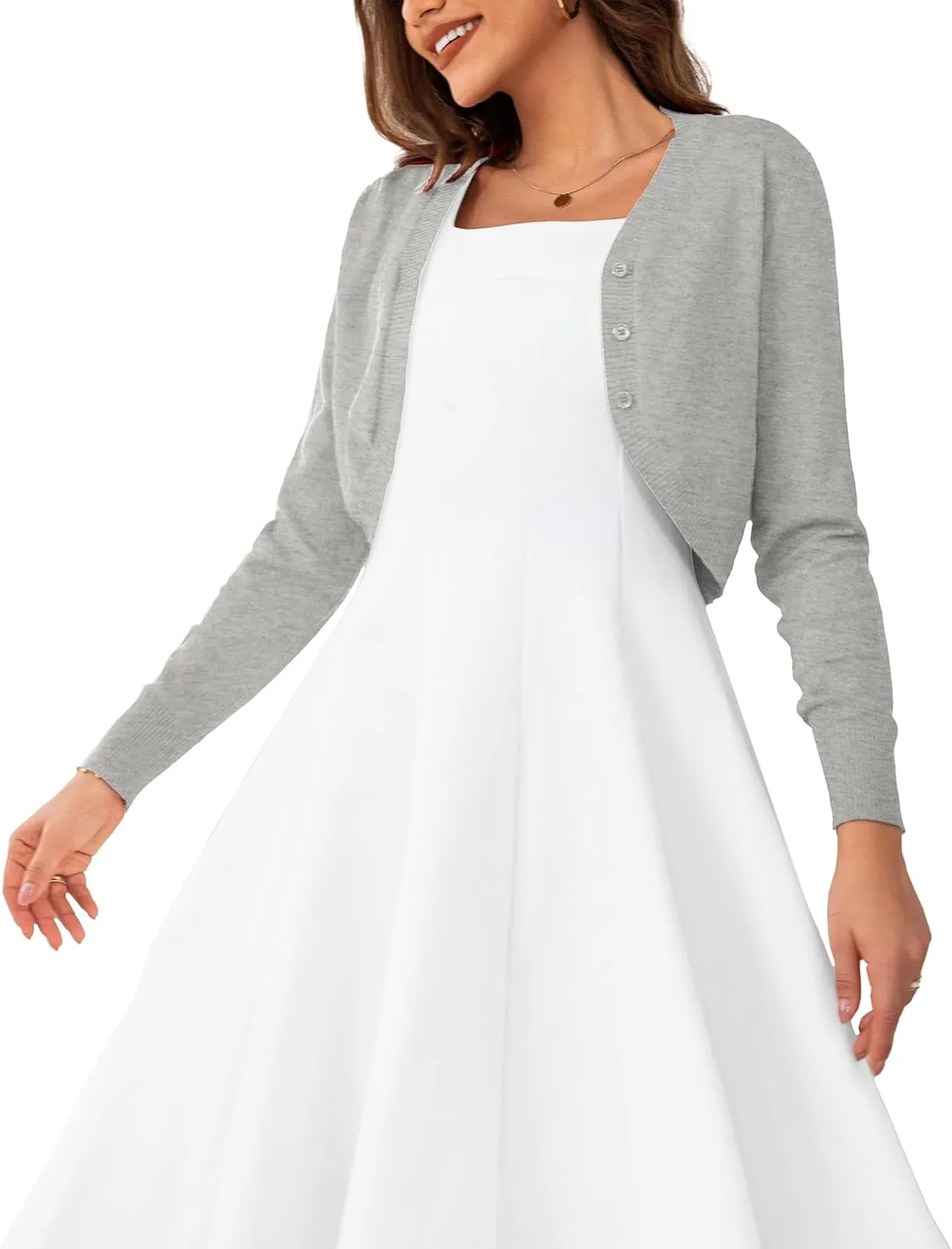 OmicGot Women's Long Sleeve Cropped Cardigan Sweaters Open Front Bolero Shrug for Dresses S-XL