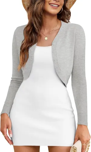 OmicGot Women's Long Sleeve Cropped Cardigan Sweaters Open Front Bolero Shrug for Dresses S-XL