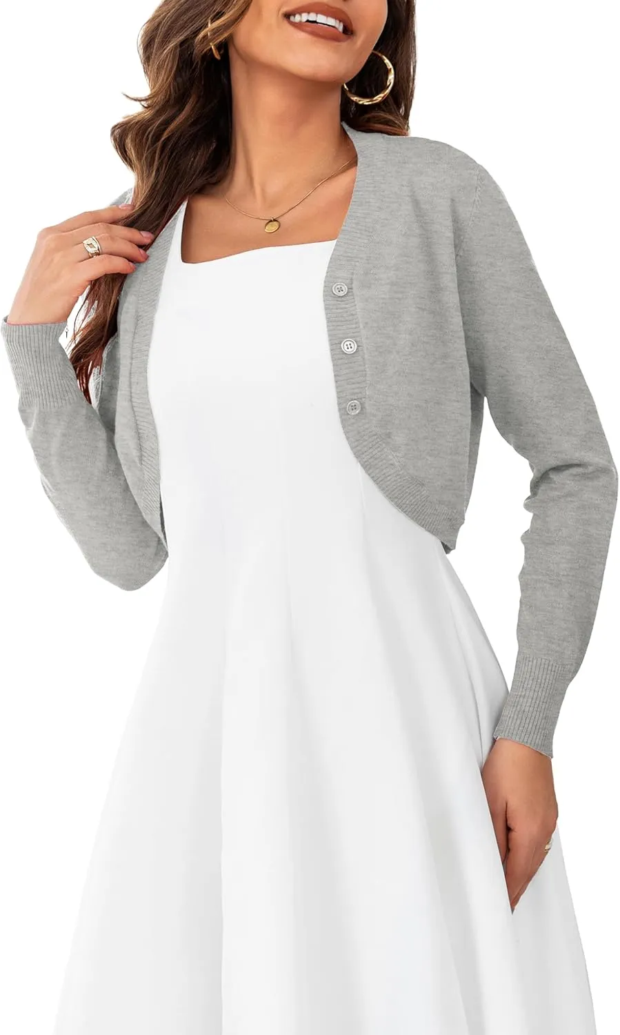 OmicGot Women's Long Sleeve Cropped Cardigan Sweaters Open Front Bolero Shrug for Dresses S-XL