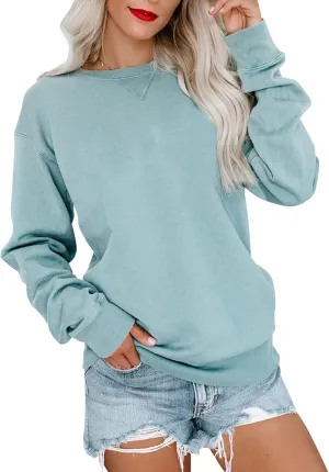 Orchidays Womens Casual Crewneck Sweatshirts Long Sleeve Cute Tunic Tops Loose Fitting Pullovers
