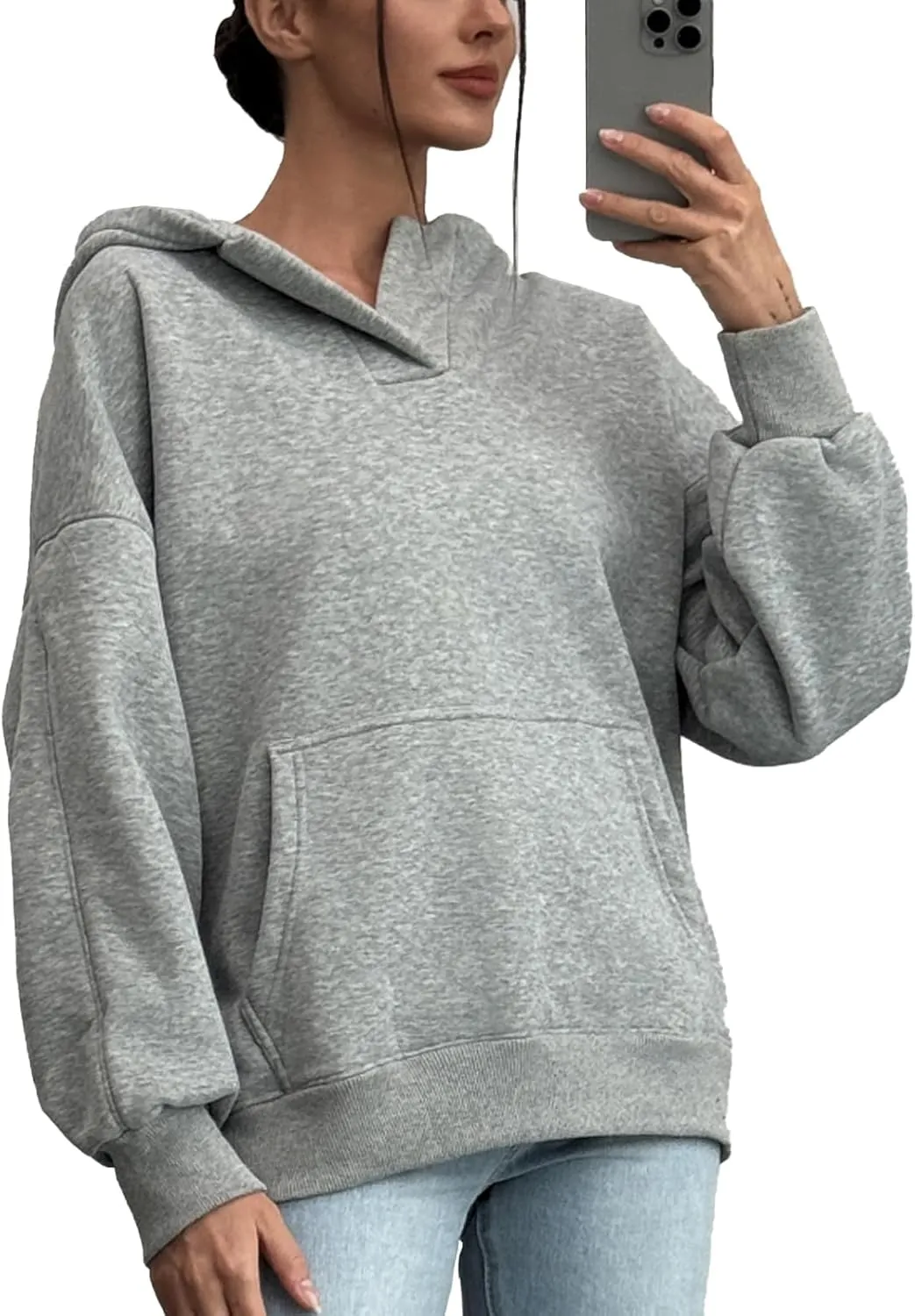 PAODIKUAI Women's Oversized Hoodies V Neck Pullover Fleece Sweatshirt Long Sleeve with Pocket Casual Winter Fall Outfits