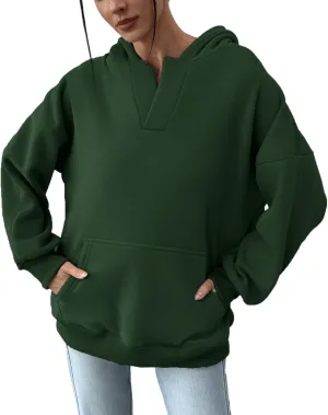 PAODIKUAI Women's Oversized Hoodies V Neck Pullover Fleece Sweatshirt Long Sleeve with Pocket Casual Winter Fall Outfits
