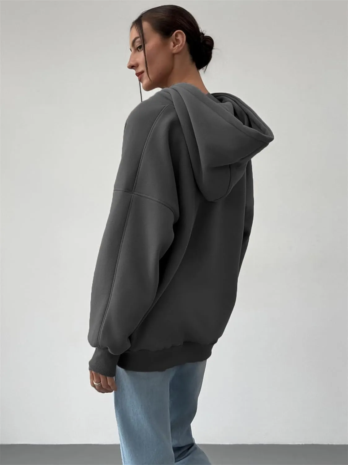 PAODIKUAI Women's Oversized Hoodies V Neck Pullover Fleece Sweatshirt Long Sleeve with Pocket Casual Winter Fall Outfits