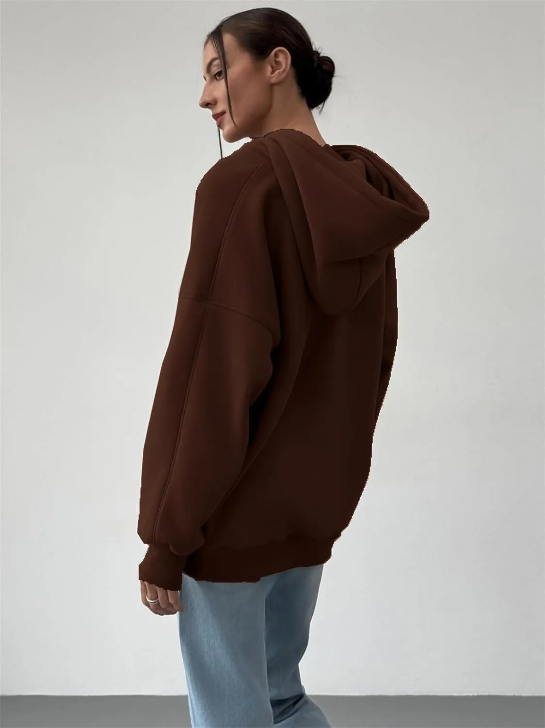 PAODIKUAI Women's Oversized Hoodies V Neck Pullover Fleece Sweatshirt Long Sleeve with Pocket Casual Winter Fall Outfits