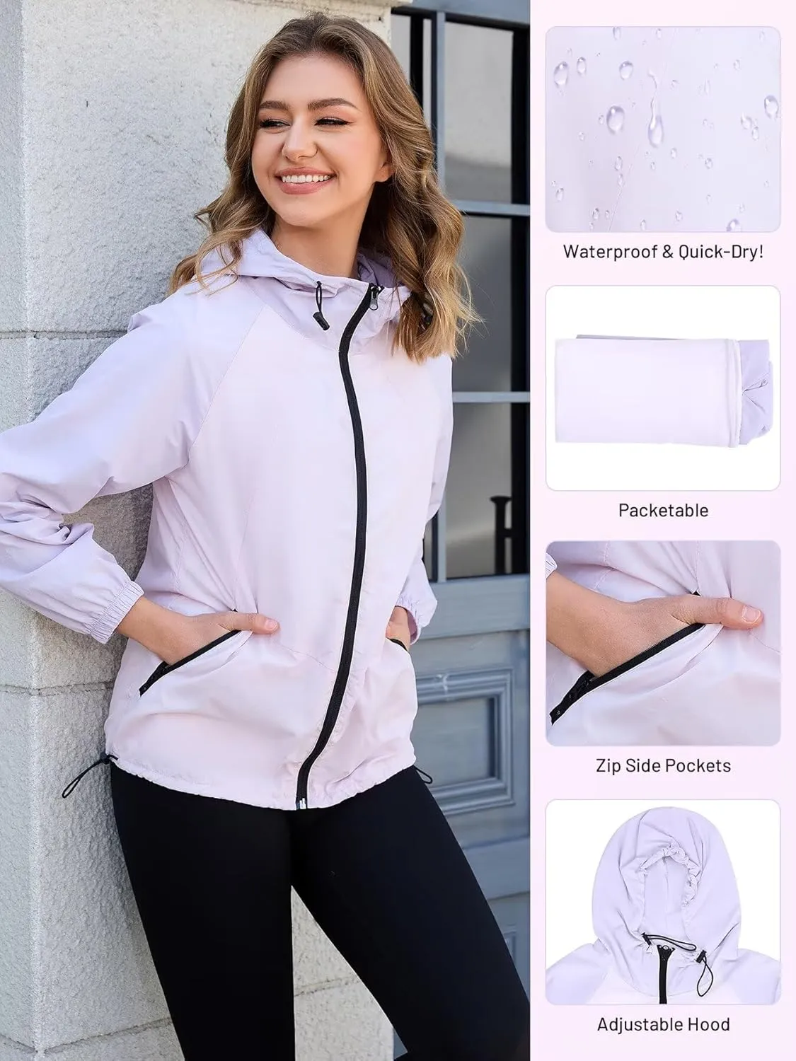 PITINAN Packable Rain Jacket Women Waterproof Lightweight Rain Coats for Women with Hood Outdoor Windbreaker Jacket S-XXL