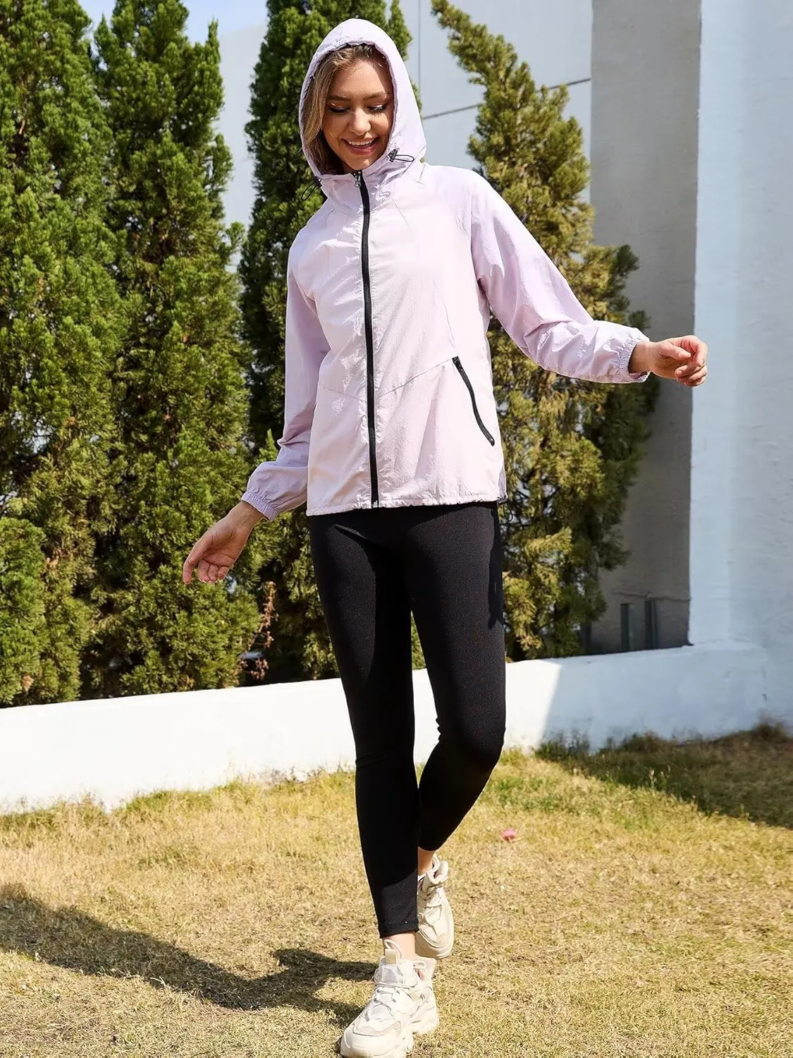 PITINAN Packable Rain Jacket Women Waterproof Lightweight Rain Coats for Women with Hood Outdoor Windbreaker Jacket S-XXL