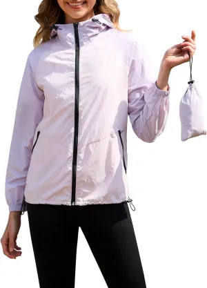 PITINAN Packable Rain Jacket Women Waterproof Lightweight Rain Coats for Women with Hood Outdoor Windbreaker Jacket S-XXL