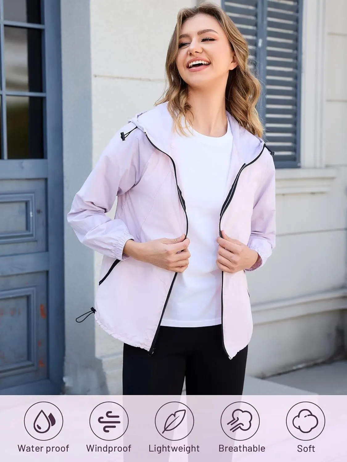 PITINAN Packable Rain Jacket Women Waterproof Lightweight Rain Coats for Women with Hood Outdoor Windbreaker Jacket S-XXL