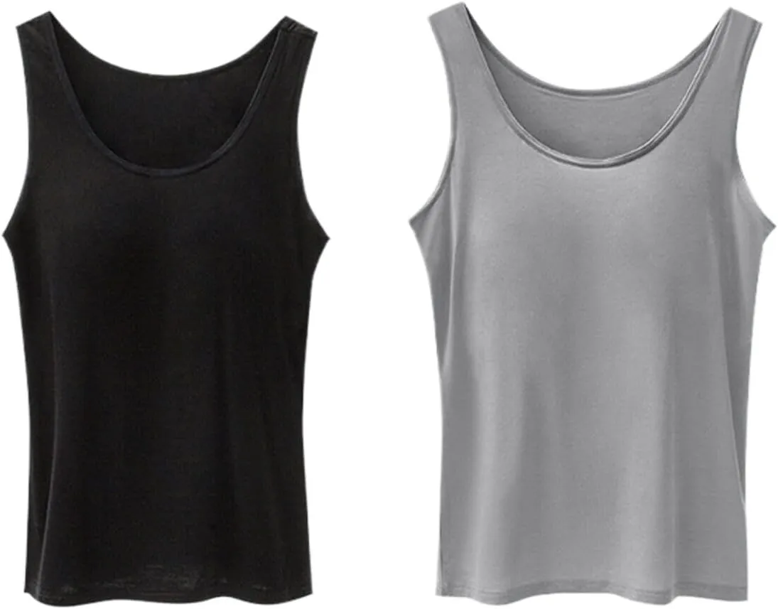 Plus Size Tank Top for Women with Shelf Bra Adjustable Wide Strap Camisole Summer Basic Udershirts 12 PC