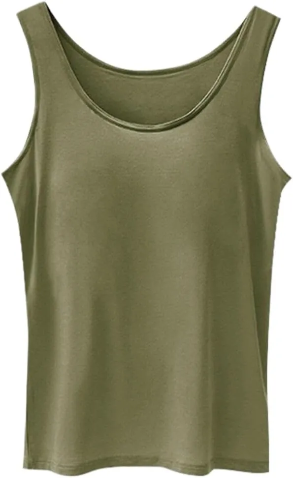 Plus Size Tank Top for Women with Shelf Bra Adjustable Wide Strap Camisole Summer Basic Udershirts 12 PC