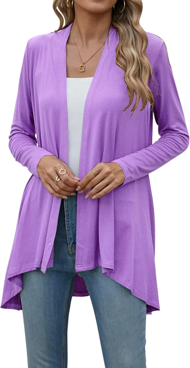POGTMM Women's Open Front Casual Long Sleeve Lightweight Drape Cardigans Sweater Duster with Pockets (S-3XL)