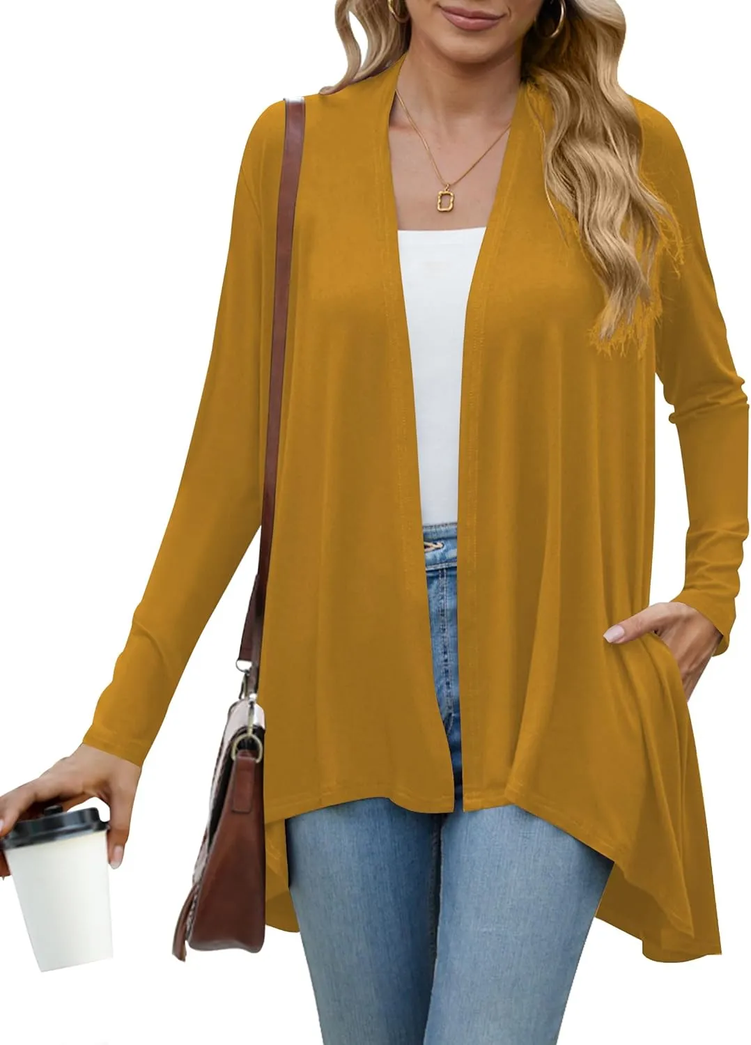 POGTMM Women's Open Front Casual Long Sleeve Lightweight Drape Cardigans Sweater Duster with Pockets (S-3XL)