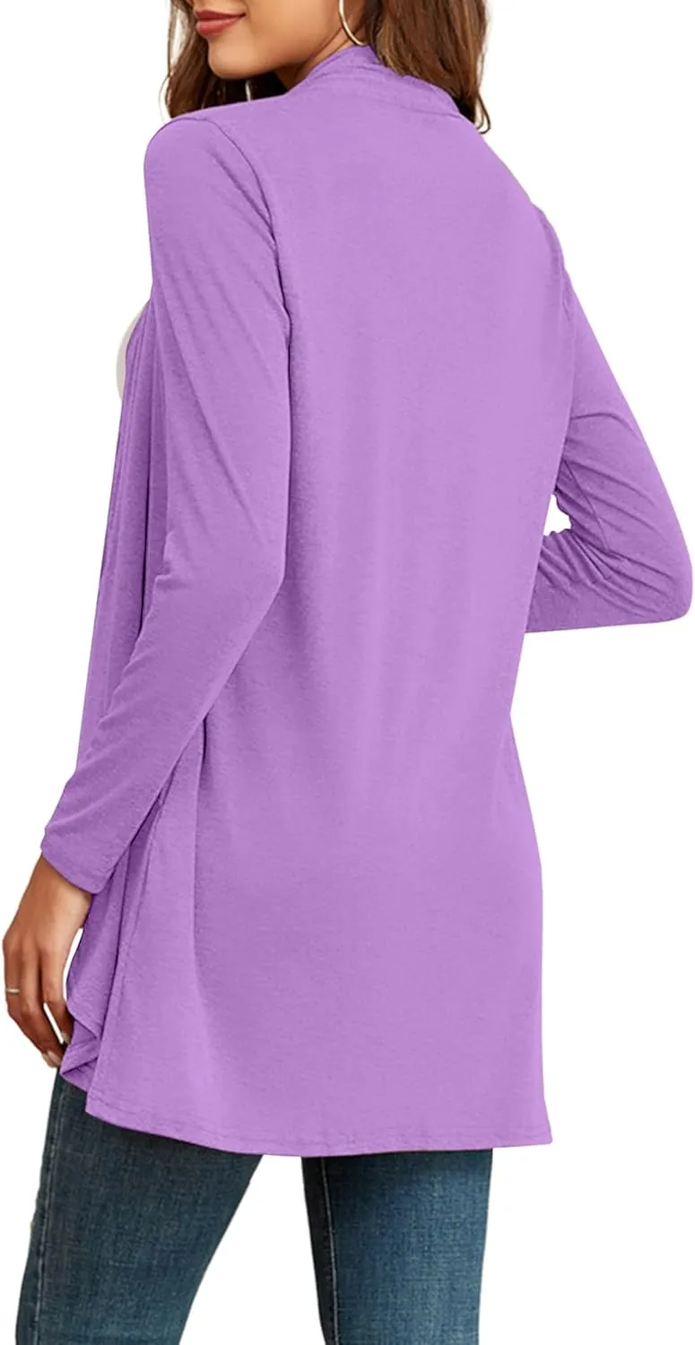 POGTMM Women's Open Front Casual Long Sleeve Lightweight Drape Cardigans Sweater Duster with Pockets (S-3XL)