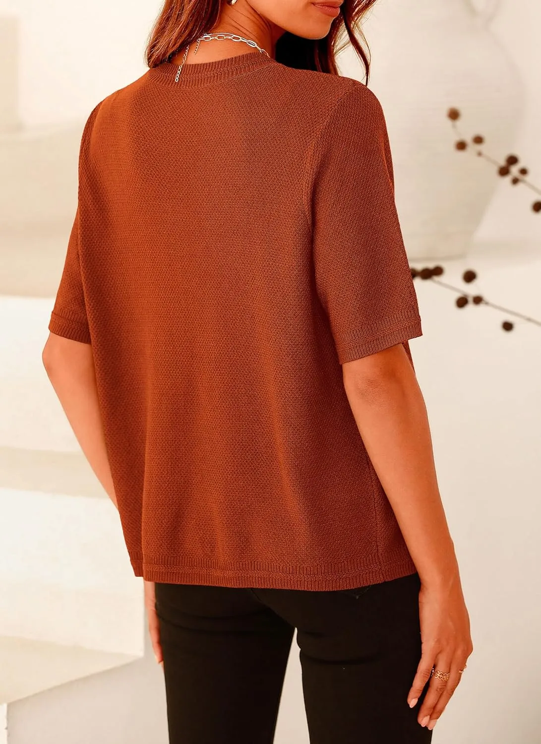 PRETTYGARDEN Women's Summer Button Down Shirts Casual Short Sleeve Crew Neck Ribbed Knit Blouse Top Cardigans