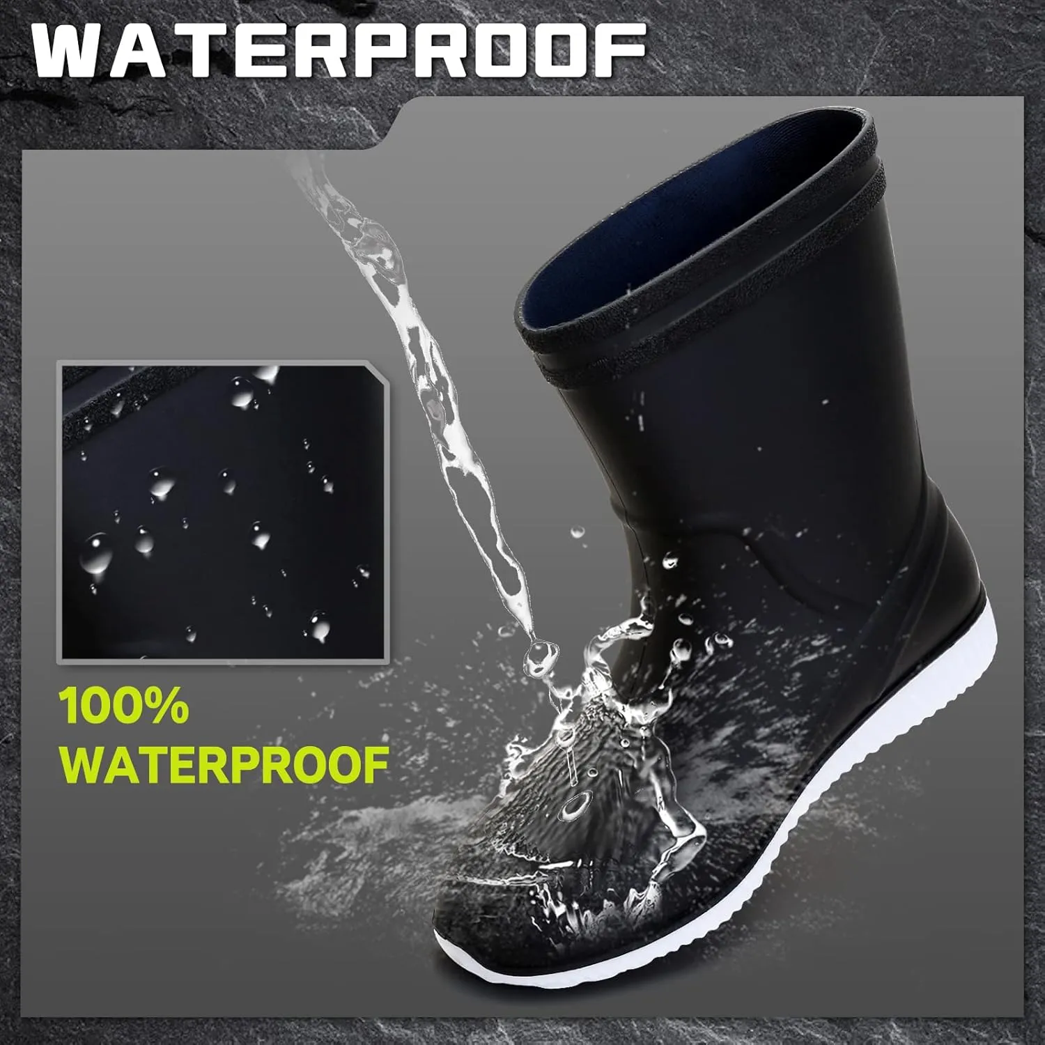 Rain Boots for WomenWaterproof Garden Rubber Boots, Non-slip Width Mid-Calf Comfort Short Boots, Ankle Rainboots Boots, Lightweight Platform Mud Boots Water Shoes for Outdoor Working Fishing