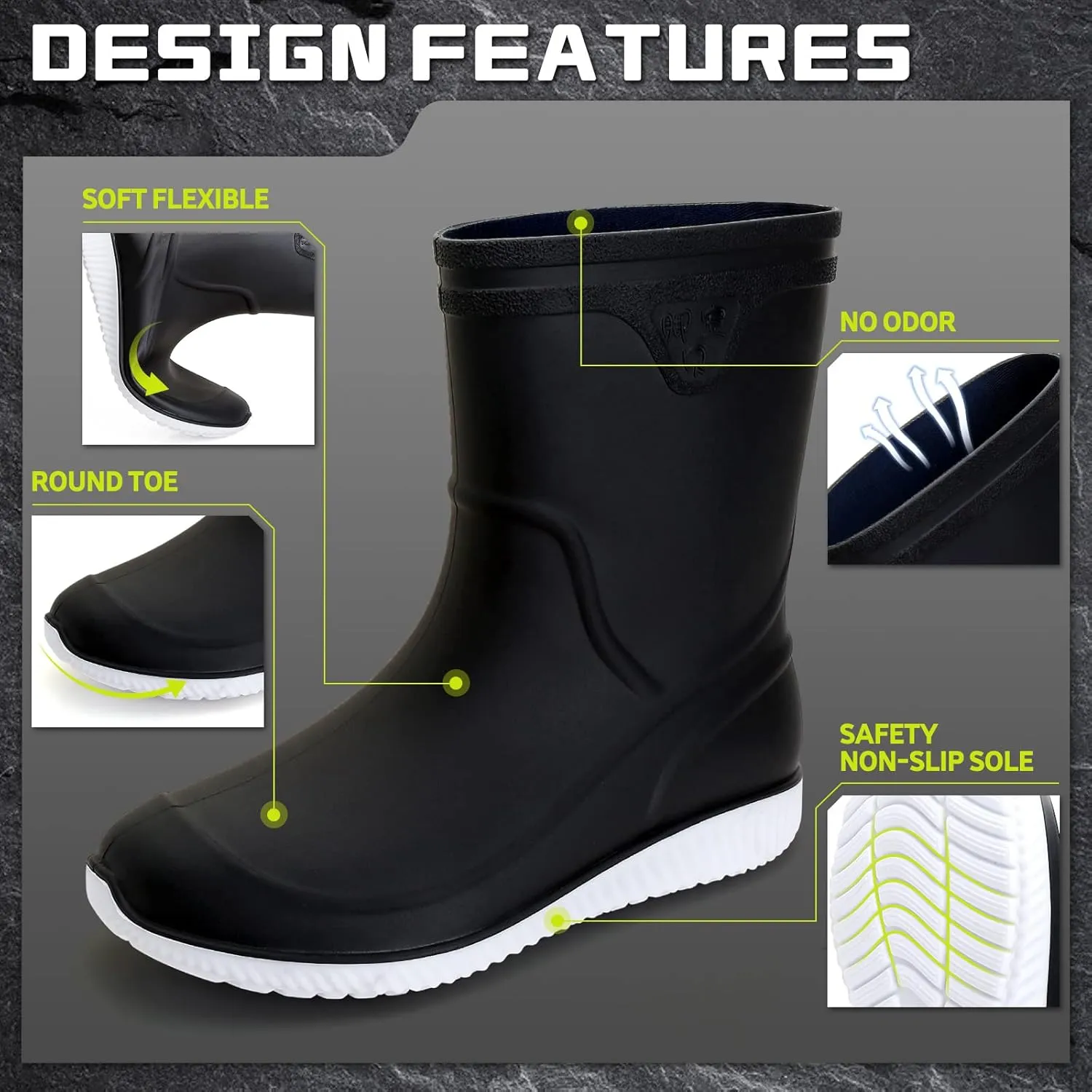 Rain Boots for WomenWaterproof Garden Rubber Boots, Non-slip Width Mid-Calf Comfort Short Boots, Ankle Rainboots Boots, Lightweight Platform Mud Boots Water Shoes for Outdoor Working Fishing