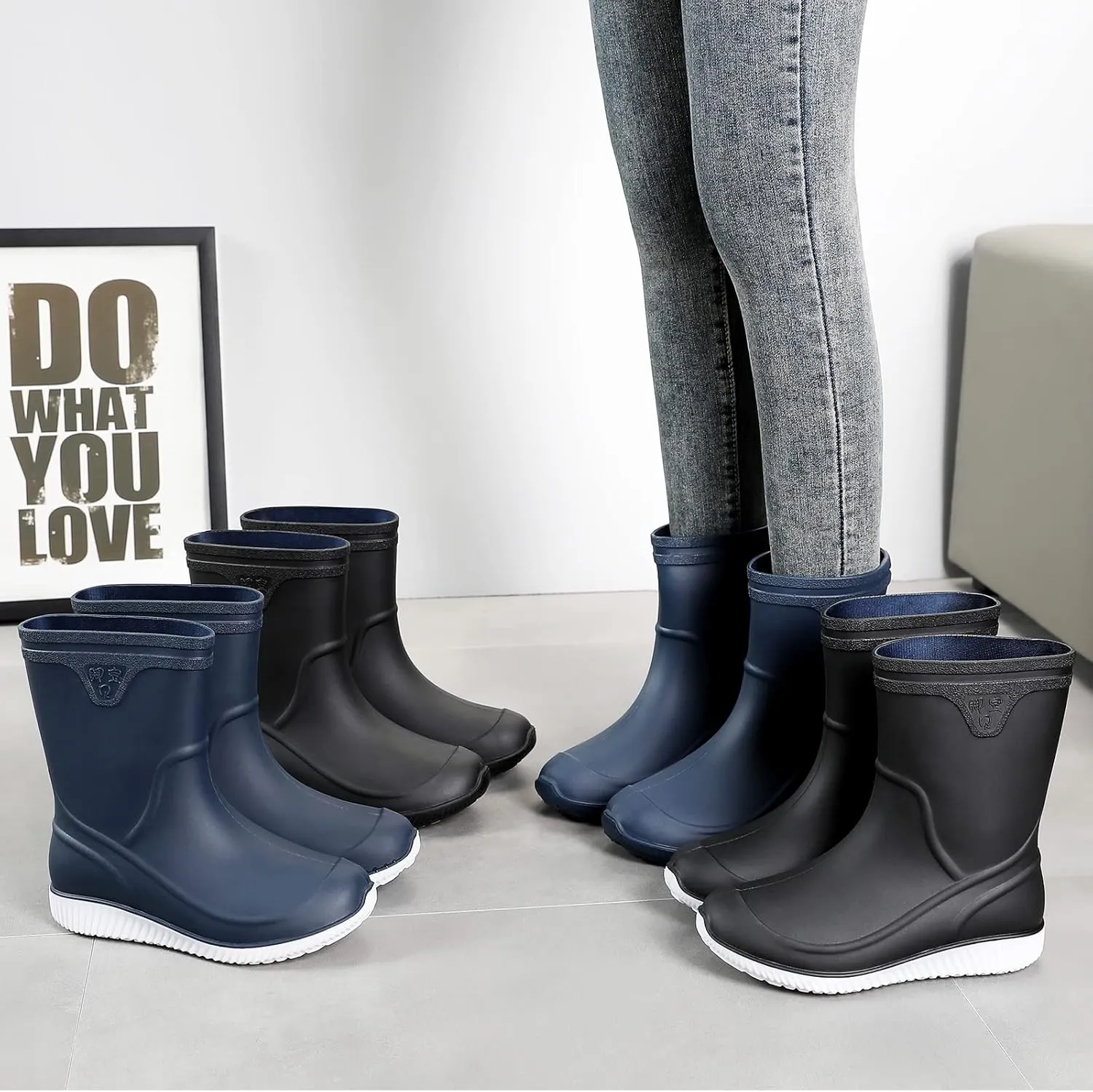 Rain Boots for WomenWaterproof Garden Rubber Boots, Non-slip Width Mid-Calf Comfort Short Boots, Ankle Rainboots Boots, Lightweight Platform Mud Boots Water Shoes for Outdoor Working Fishing