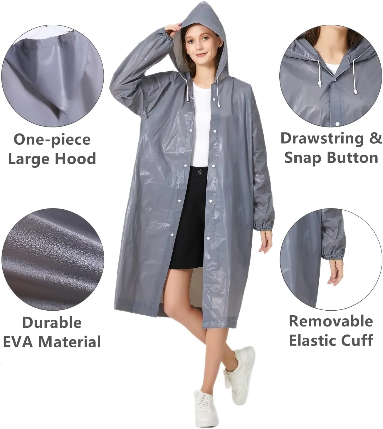 Rain Poncho Raincoats for Adult Reusable - 2-5 Pack EVA Waterproof Rain Coat with Hood, Rain Gear for Men Women