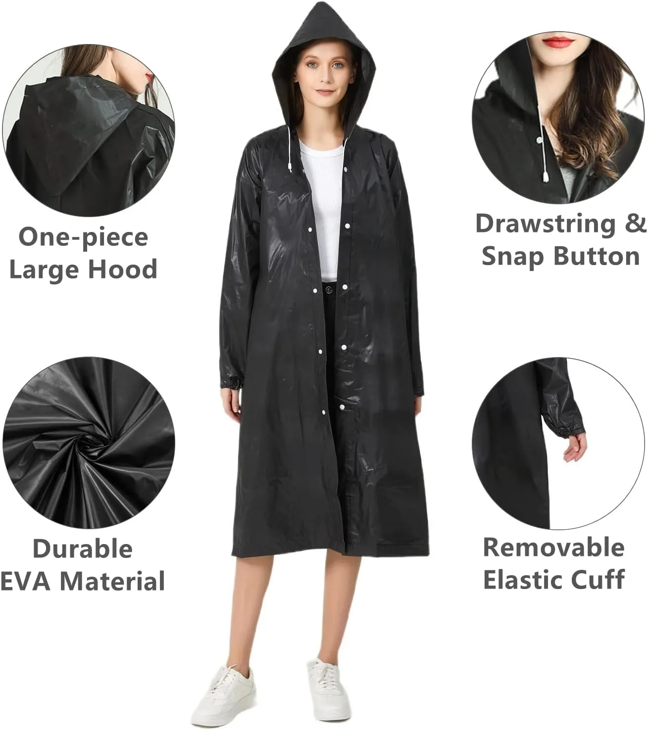 Rain Poncho Raincoats for Adult Reusable - 2-5 Pack EVA Waterproof Rain Coat with Hood, Rain Gear for Men Women