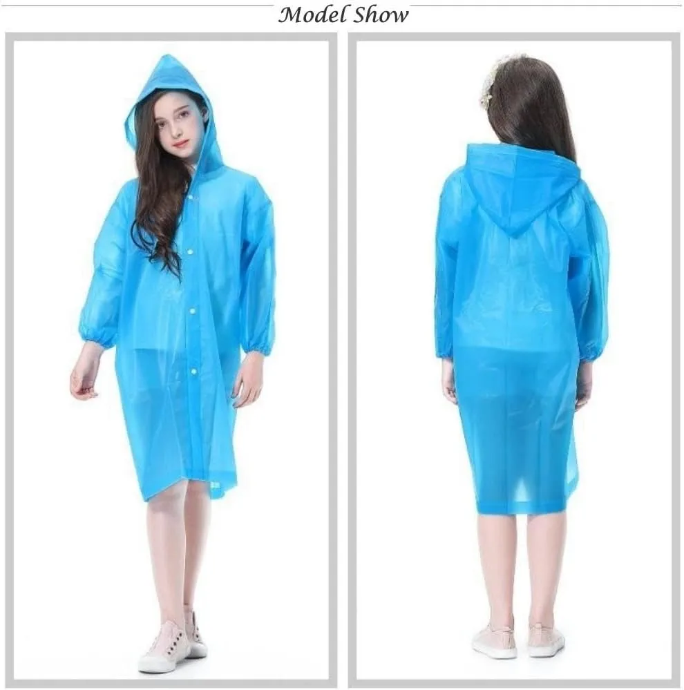 Raincoat Rain Poncho for Kids (2 Pack), Reusable EVA Rain Coats Jackets with Hood for 6-13 Children Boys Girls