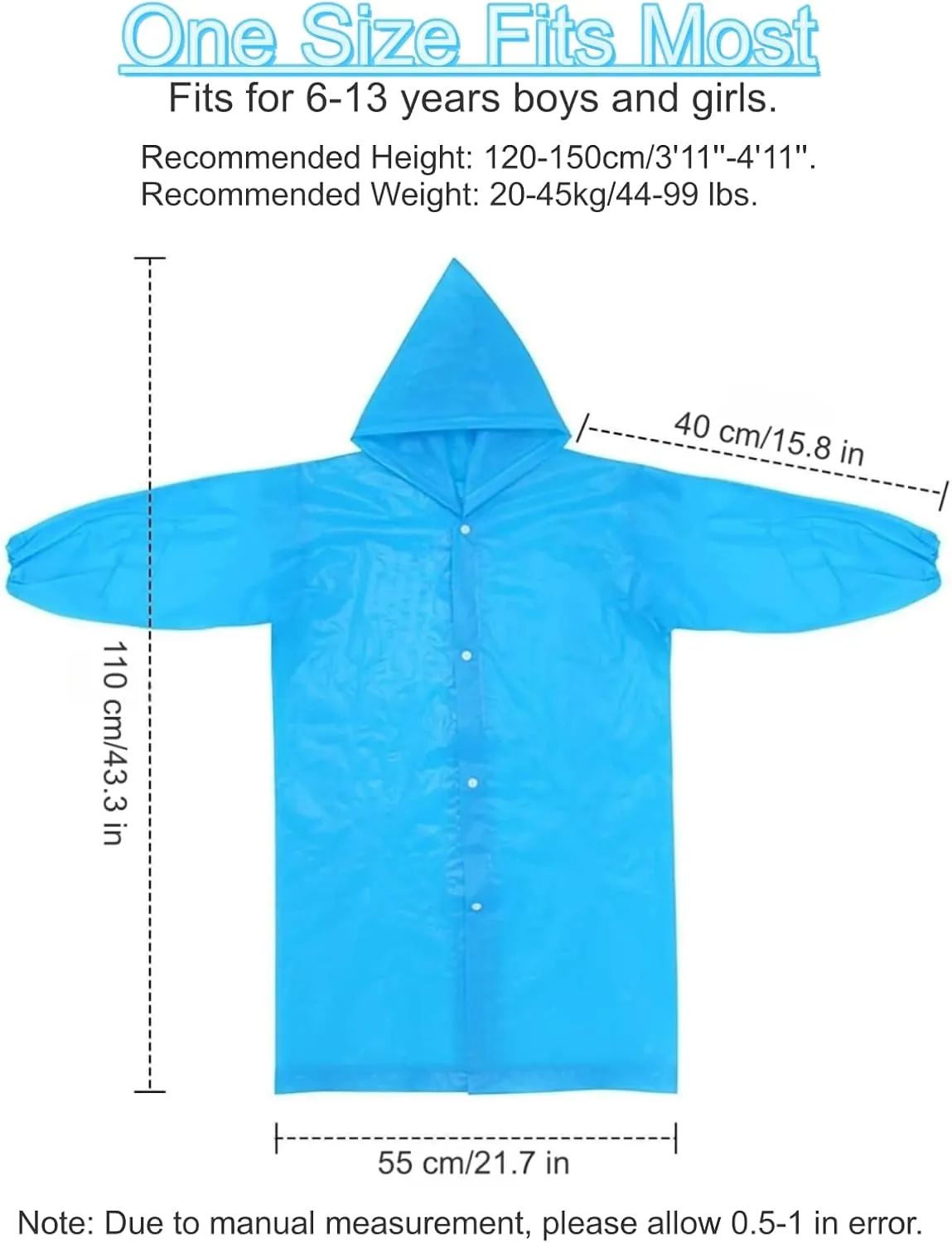 Raincoat Rain Poncho for Kids (2 Pack), Reusable EVA Rain Coats Jackets with Hood for 6-13 Children Boys Girls