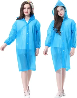 Raincoat Rain Poncho for Kids (2 Pack), Reusable EVA Rain Coats Jackets with Hood for 6-13 Children Boys Girls