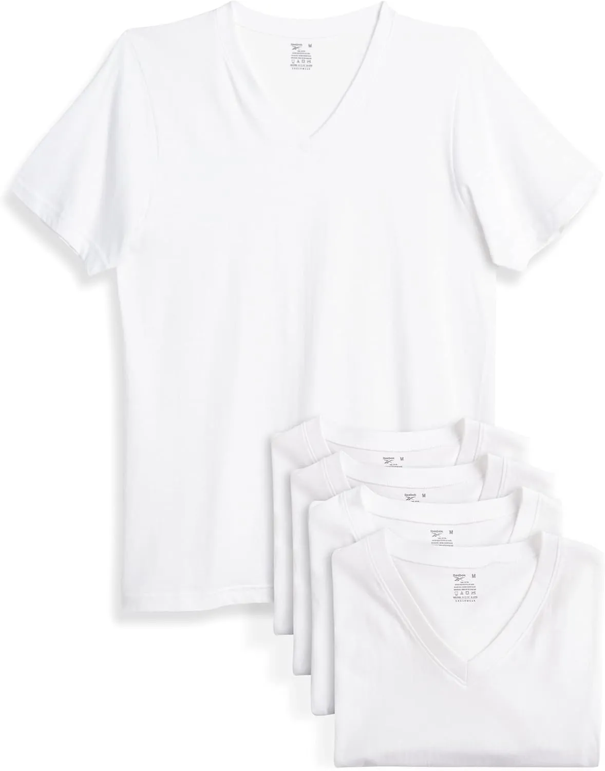 Reebok Mens Undershirt  5 Pack Soft Breathable Mens T-Shirts - Basic Cotton V-Neck and Crewneck Undershirts for Men (S-XL)