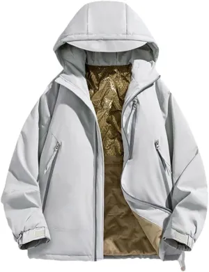 REHJJDFD Men Padded Jacket Cotton Thermal Thick Zipper Parkas Male Casual Outwear Hoodies Coats