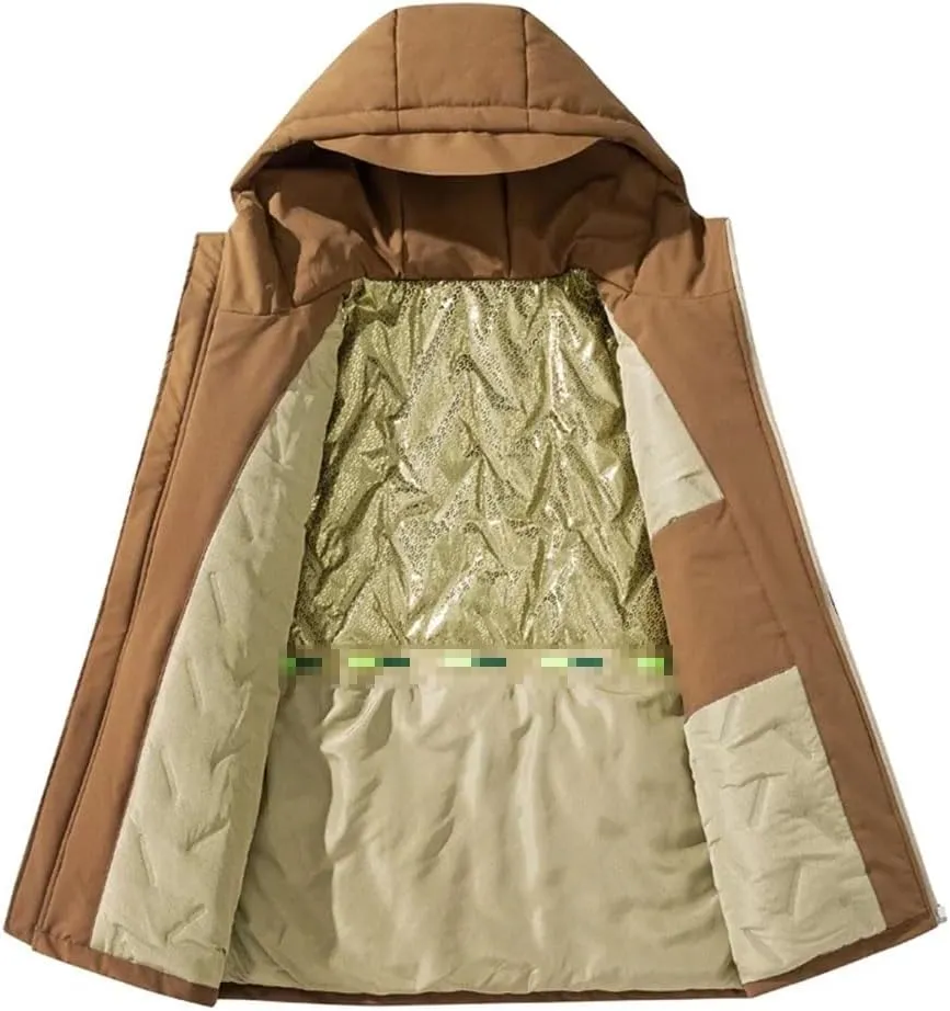 REHJJDFD Men Padded Jacket Cotton Thermal Thick Zipper Parkas Male Casual Outwear Hoodies Coats