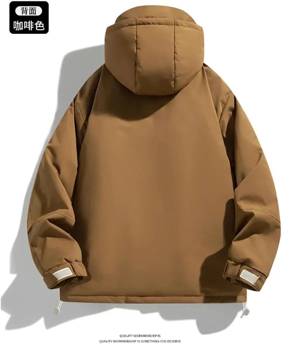 REHJJDFD Men Padded Jacket Cotton Thermal Thick Zipper Parkas Male Casual Outwear Hoodies Coats