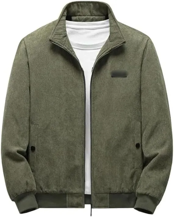 Rfmfkkg Men Stand Collar Corduroy Jacket Casual Warm Coats Jackets Lightweight Cotton Padded Jacket