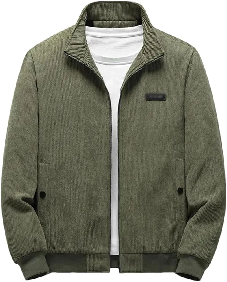 Rfmfkkg Men Stand Collar Corduroy Jacket Casual Warm Coats Jackets Lightweight Cotton Padded Jacket
