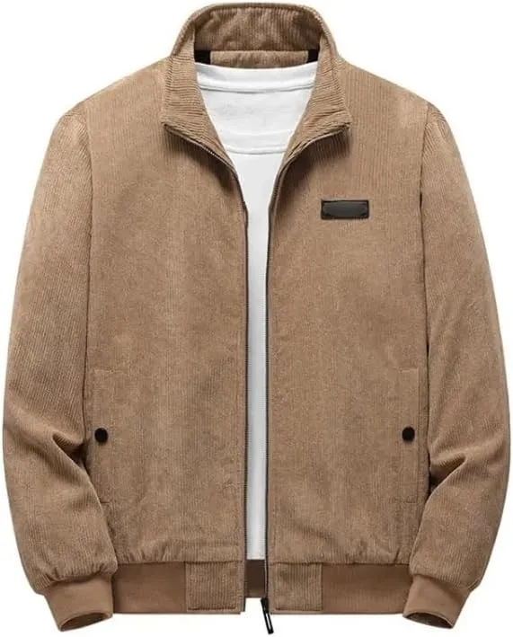 Rfmfkkg Men Stand Collar Corduroy Jacket Casual Warm Coats Jackets Lightweight Cotton Padded Jacket