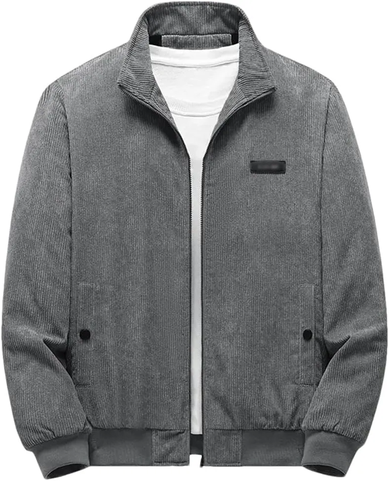 Rfmfkkg Men Stand Collar Corduroy Jacket Casual Warm Coats Jackets Lightweight Cotton Padded Jacket