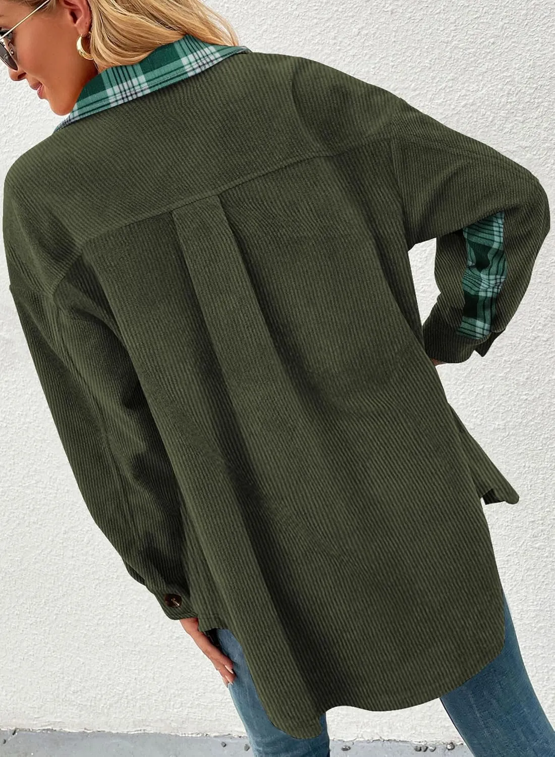 SANDERY Womens Corduroy Button Down Shirts for Women Shacket Long Sleeve Tops Collared Shirt Jacket Pocket Coats