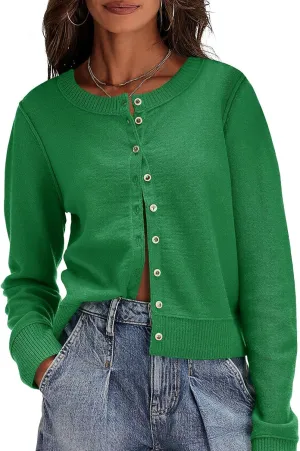 Saodimallsu Womens Button Down Cardigan Sweaters Lightweight Long Sleeve Crew Neck Summer Knit Open Front Tops