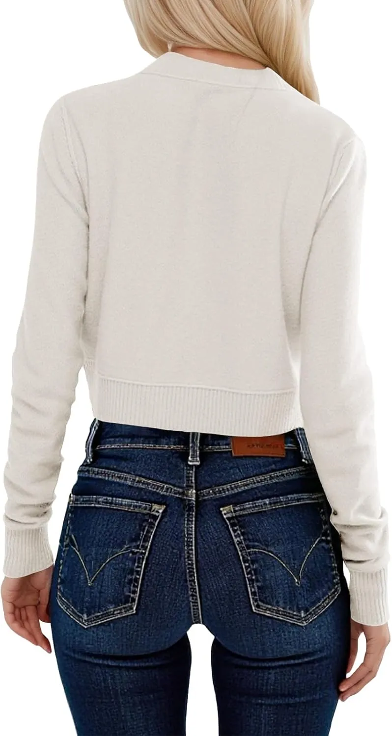 Saodimallsu Womens Button Down Cardigan Sweaters Lightweight Long Sleeve Crew Neck Summer Knit Open Front Tops