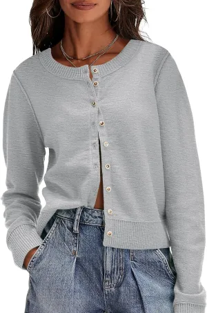 Saodimallsu Womens Button Down Cardigan Sweaters Lightweight Long Sleeve Crew Neck Summer Knit Open Front Tops